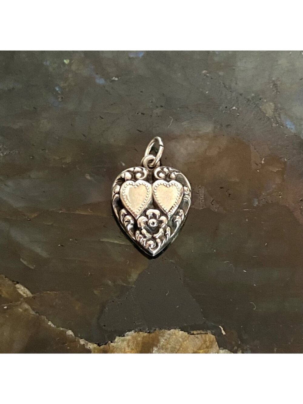 VTG Sterling Silver 925 Repousse Puffy Heart Sweetheart Charm Pendant - Picture 16 of 16